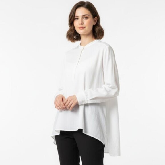 Zara Woman White Band Collar Women's Oversized Tunic Blouse Size M - Picture 1 of 7